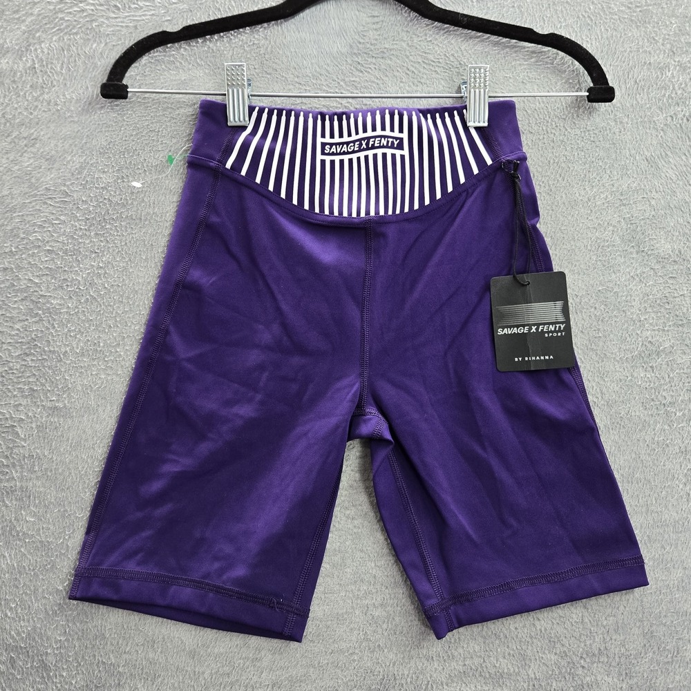Savage X Fenty Women Activewear Shorts XS Purple Xccentuate Biker 7" NWT